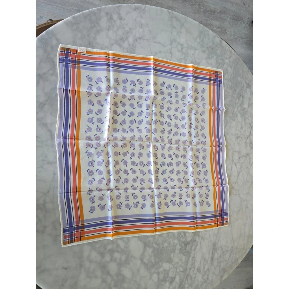 Vintage‎ Glentex Scarf Made in Japan Purple Floral Orange Plaid Stripe Square